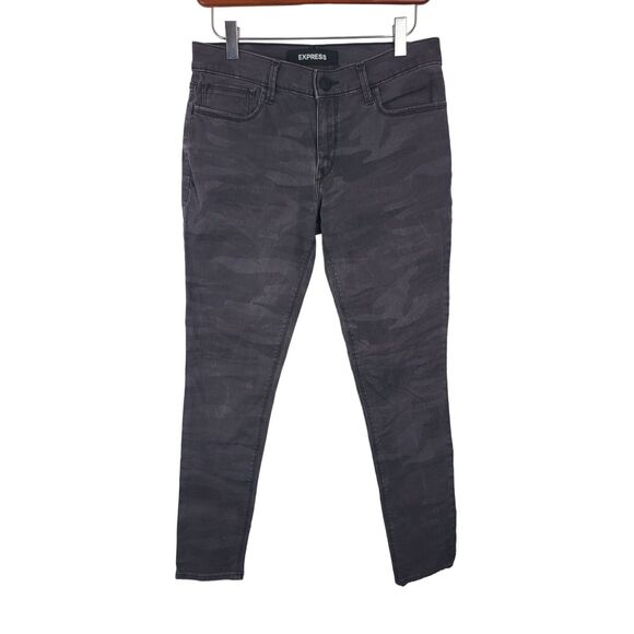 Express Legging Stretch Jeans 4R Womens Mid Rise Grey Camo Print Skinny Leg - Picture 1 of 6